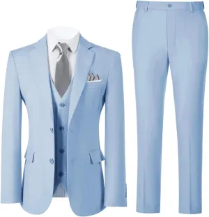 Boys Formal Suit Set with Dress Shirt Tie and Pocket Square, Adjustable Waist