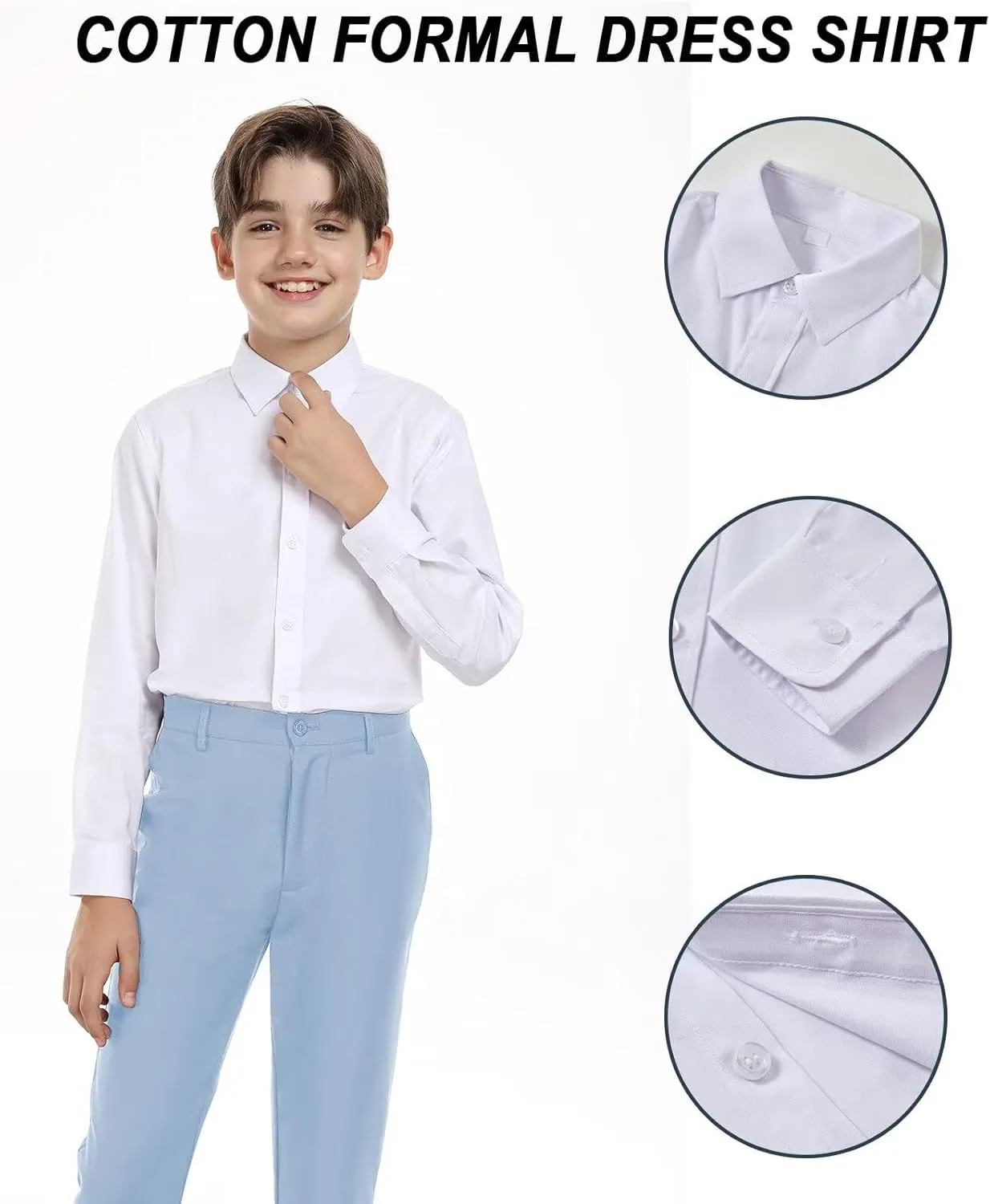 Boys Formal Suit Set with Dress Shirt Tie and Pocket Square, Adjustable Waist