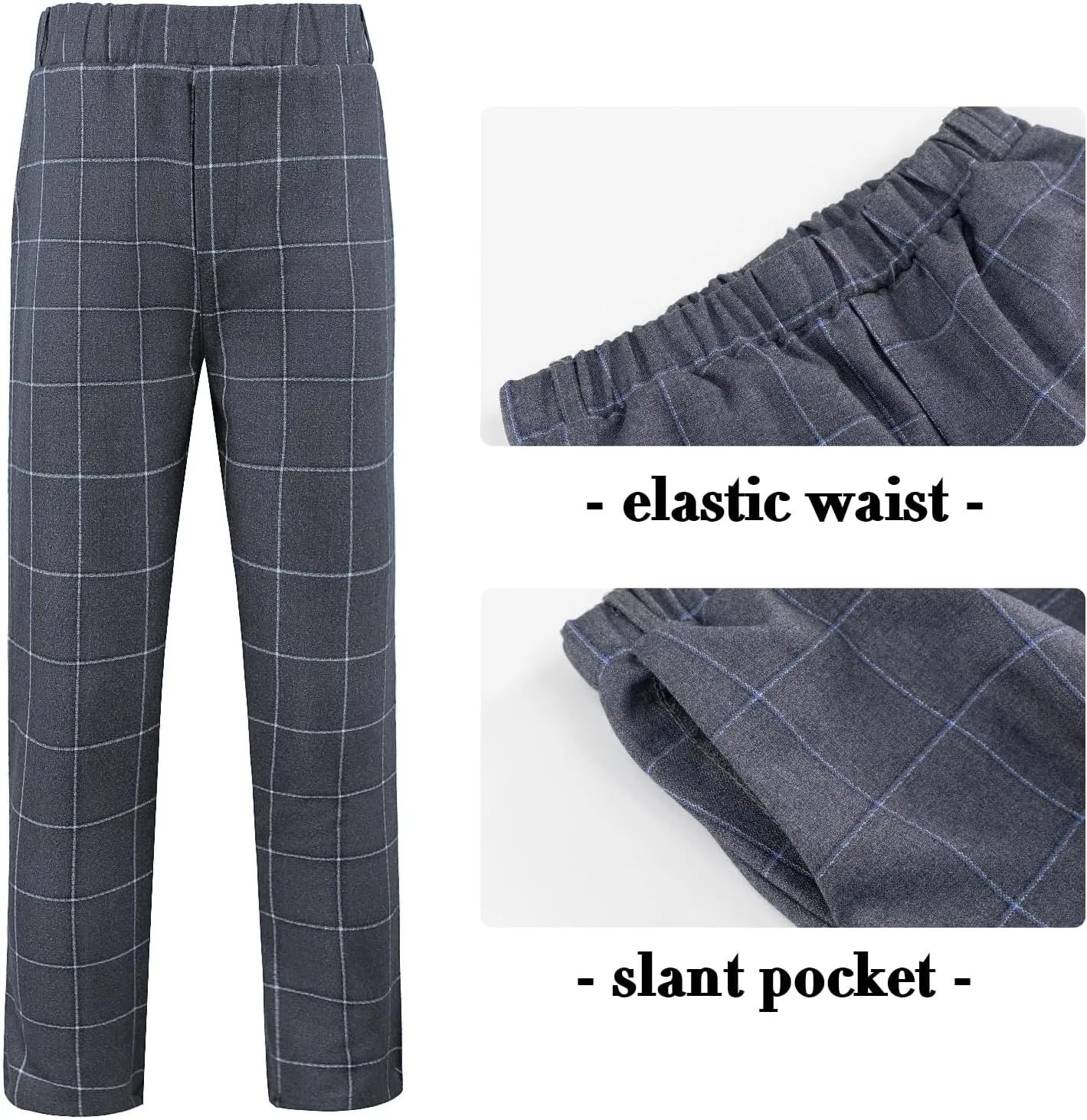Boys Plaid Suit 5 Piece Formal Outfits Slim Fit Dress Clothes Kids Tuxedo Blazer Shirt Vest Pants Bow Tie