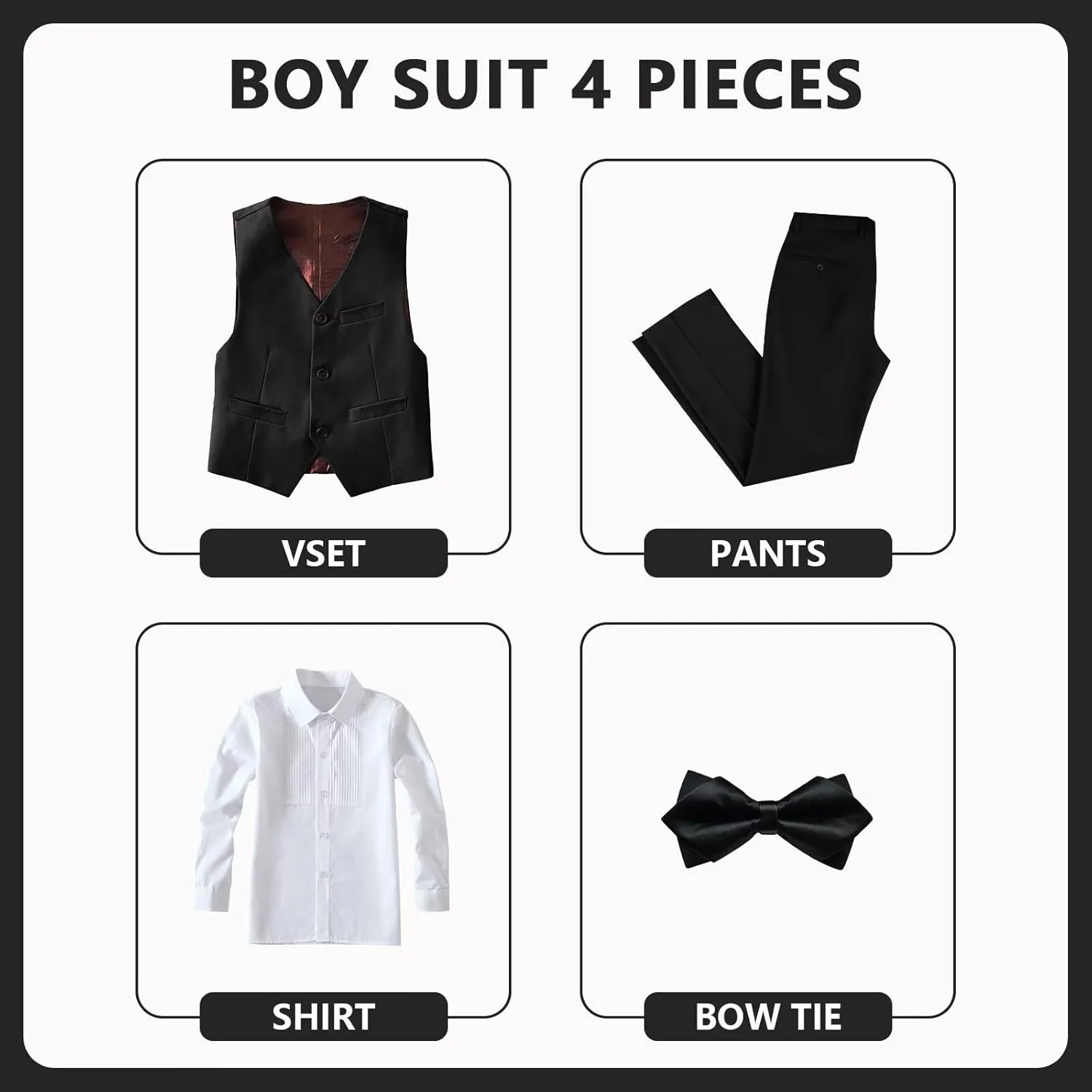 Boys Suit 4-Pieces Toddler Tuxedo Vest Pants Set Suits for Boys Communion Dress Clothes Ring Bearer Outfit