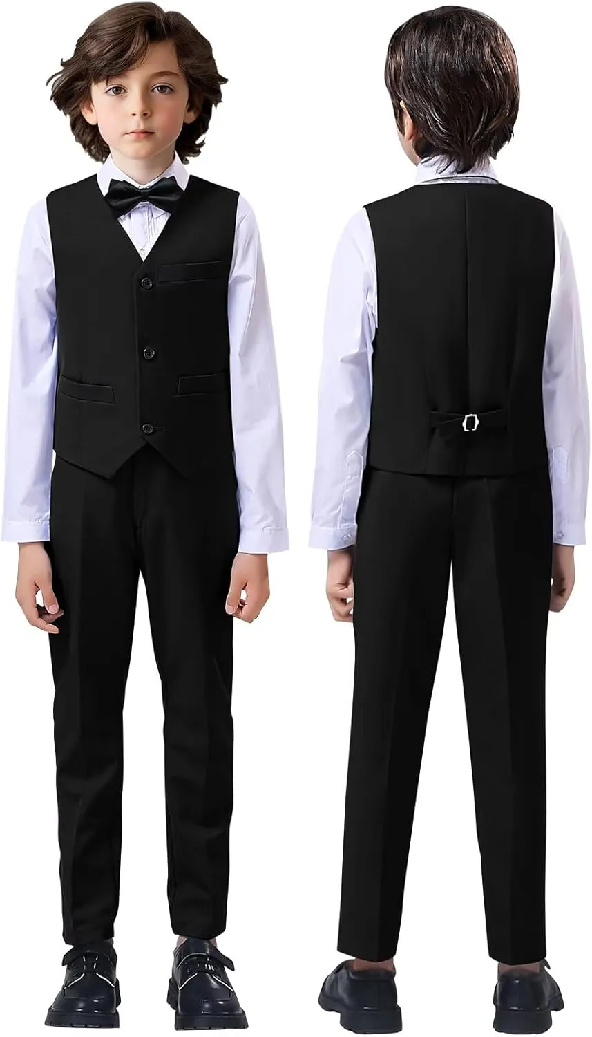 Boys Suit 4-Pieces Toddler Tuxedo Vest Pants Set Suits for Boys Communion Dress Clothes Ring Bearer Outfit