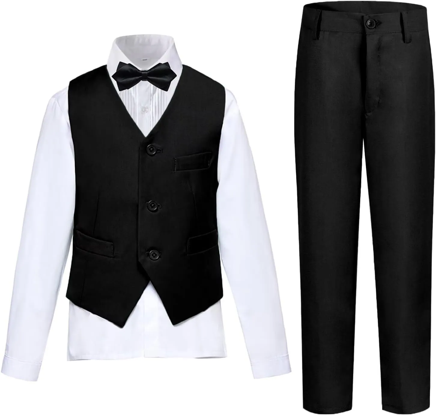 Boys Suit 4-Pieces Toddler Tuxedo Vest Pants Set Suits for Boys Communion Dress Clothes Ring Bearer Outfit