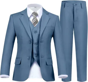 Boy's Suit Formal Slim Fit 5 Pieces Suit Set Blazer Vest Pants with Adjustable Waist Shirt with Tie