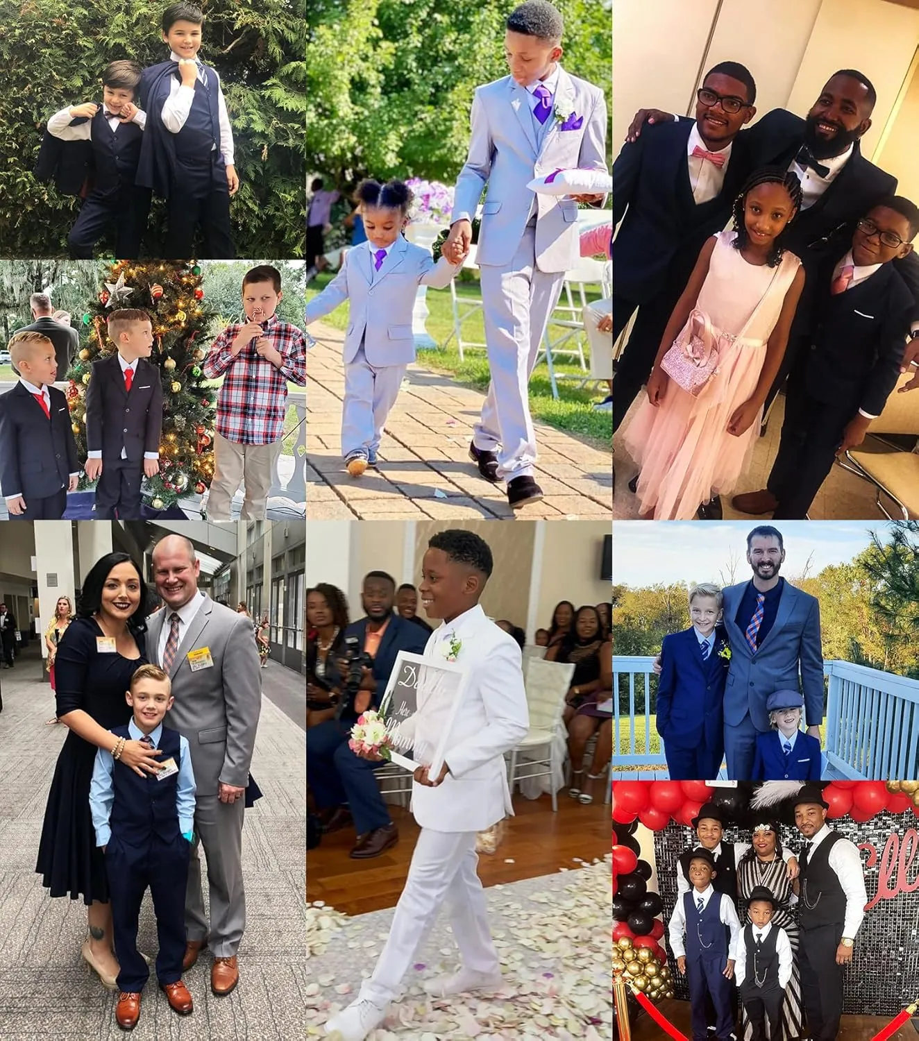 Boys Suits Black Suit for Boy Slim Fit Formal Toddler Kids 7Pcs Vest Dress Pants Blazer Ring Bearer Outfit with Accessory