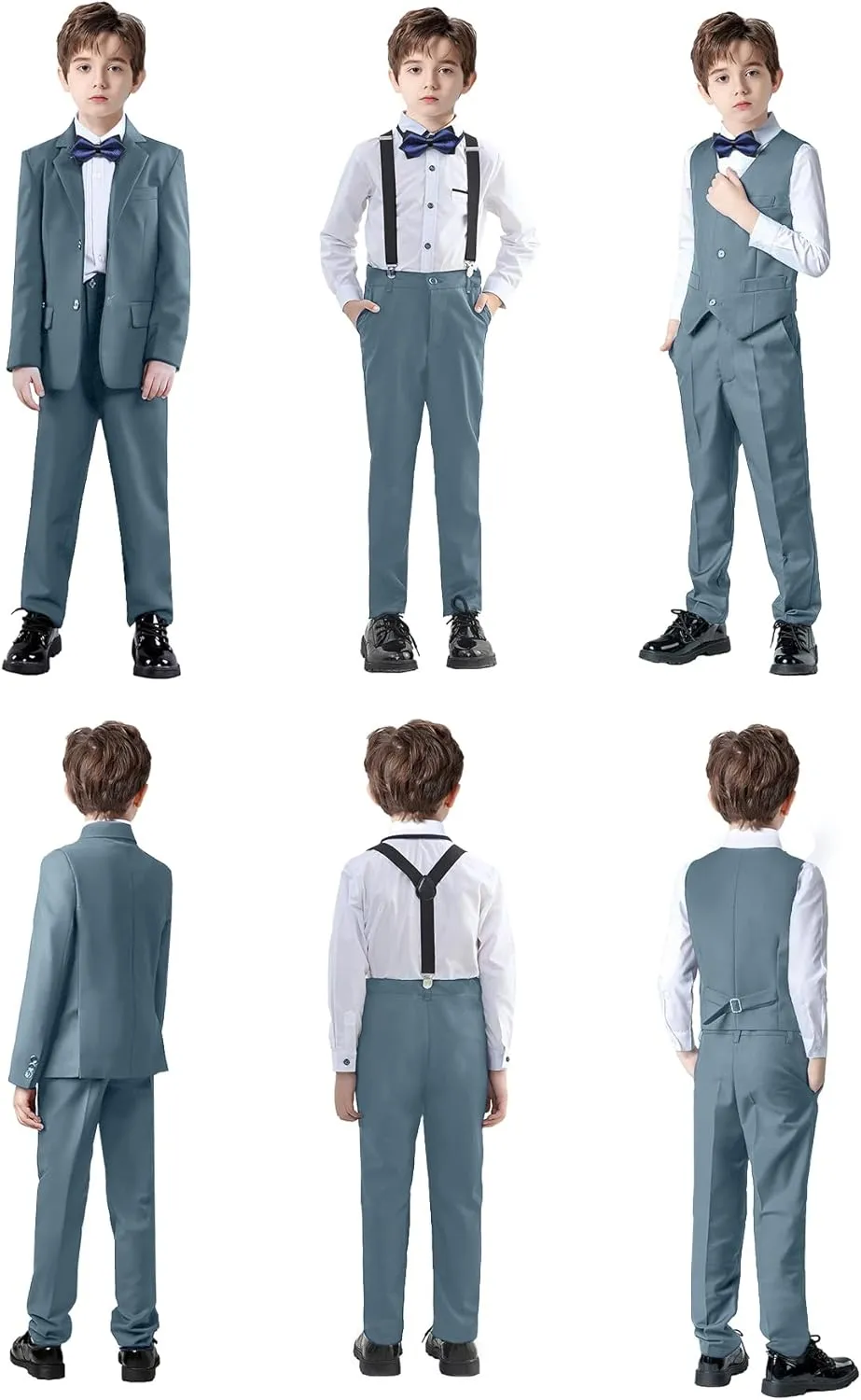 Boys Suits Black Suit for Boy Slim Fit Formal Toddler Kids 7Pcs Vest Dress Pants Blazer Ring Bearer Outfit with Accessory