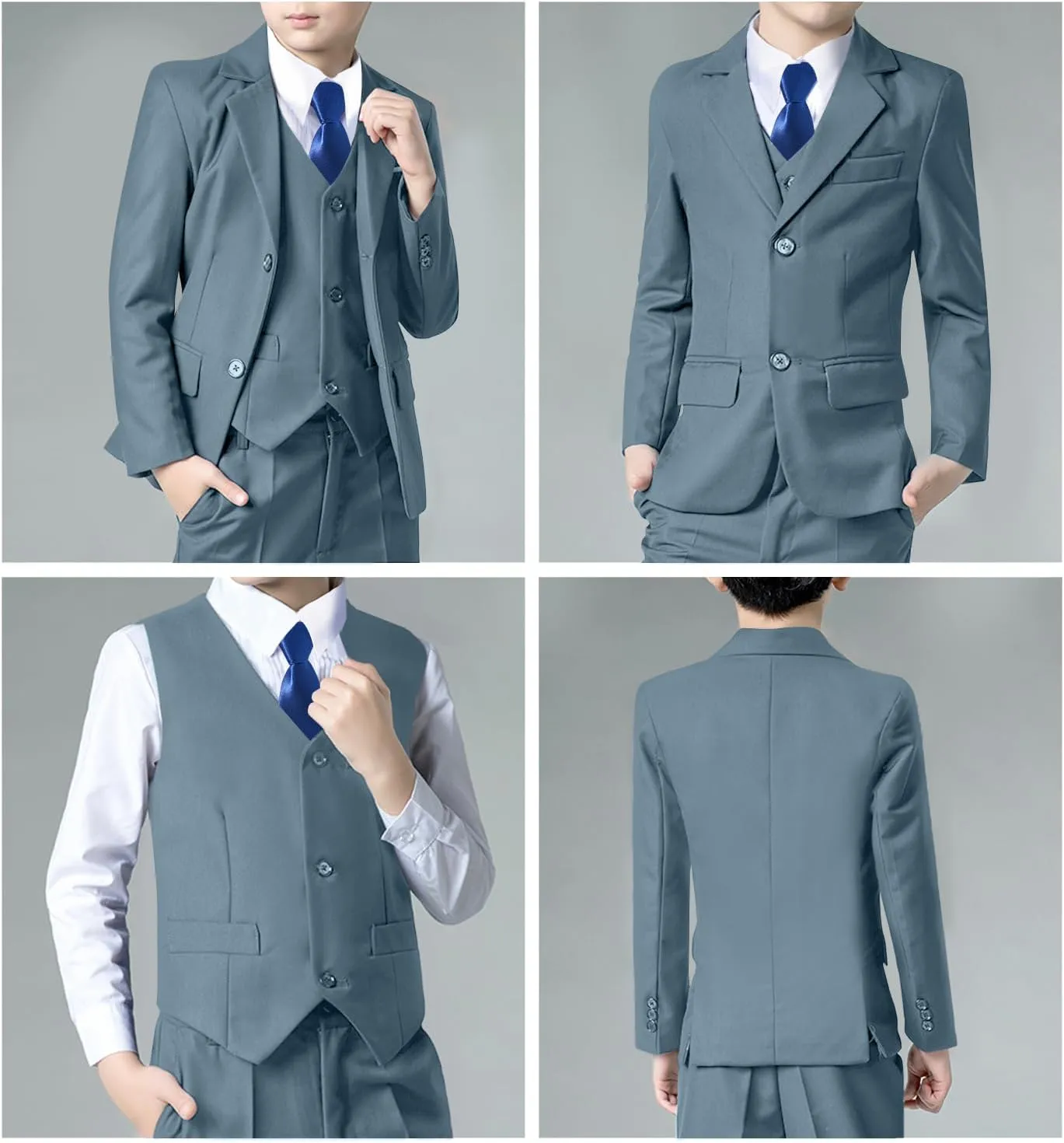 Boys Suits Black Suit for Boy Slim Fit Formal Toddler Kids 7Pcs Vest Dress Pants Blazer Ring Bearer Outfit with Accessory