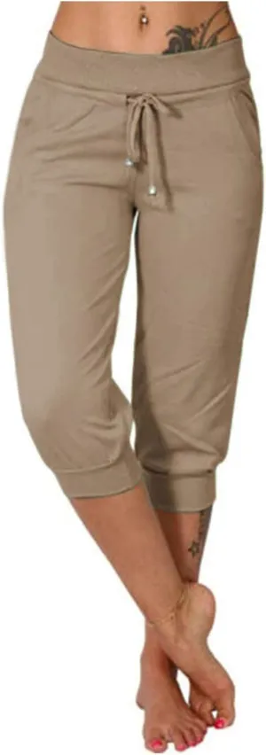 Capri Pants for Women Casual Summer Petite Short Jogger Sweatpants Drawstring Cropped Trouser Capri Leggings Plus Size
