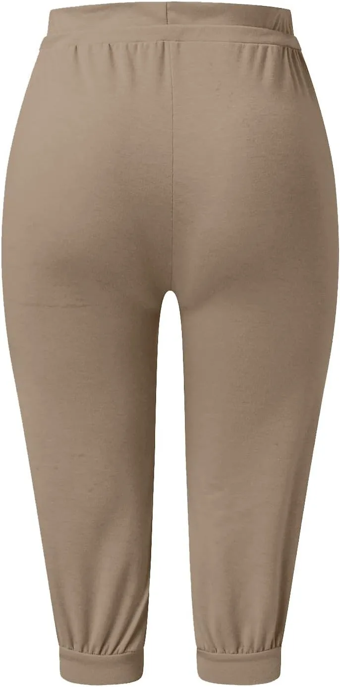 Capri Pants for Women Casual Summer Petite Short Jogger Sweatpants Drawstring Cropped Trouser Capri Leggings Plus Size