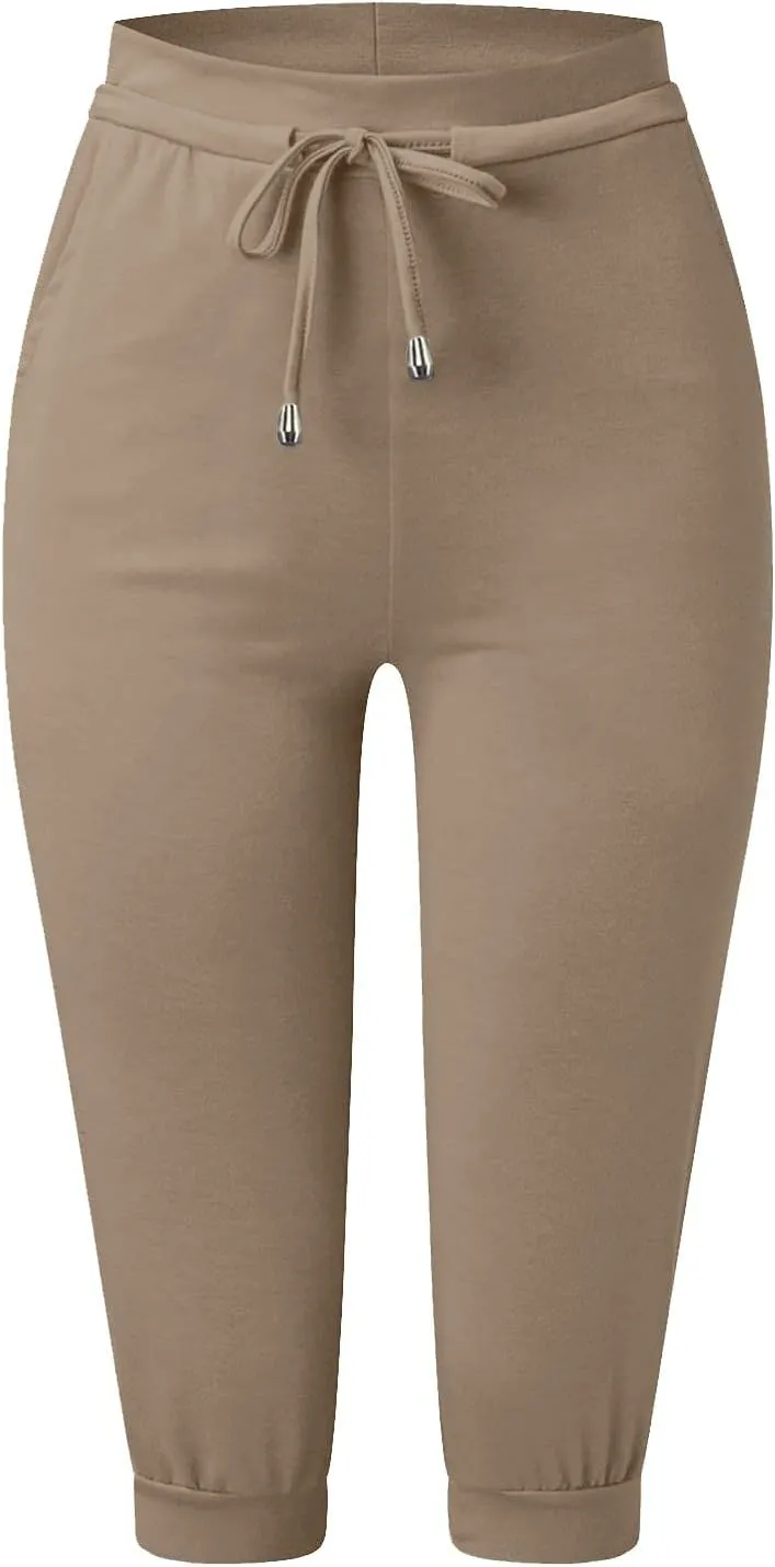 Capri Pants for Women Casual Summer Petite Short Jogger Sweatpants Drawstring Cropped Trouser Capri Leggings Plus Size
