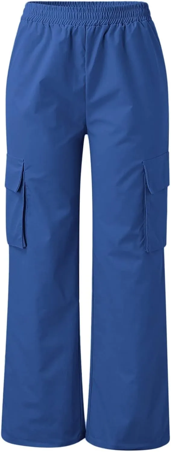 Cargo Pants Women High Waisted with Pockets Ladies Elastic Wasit Straight Wide Leg Pant Trendy Baggy Trousers