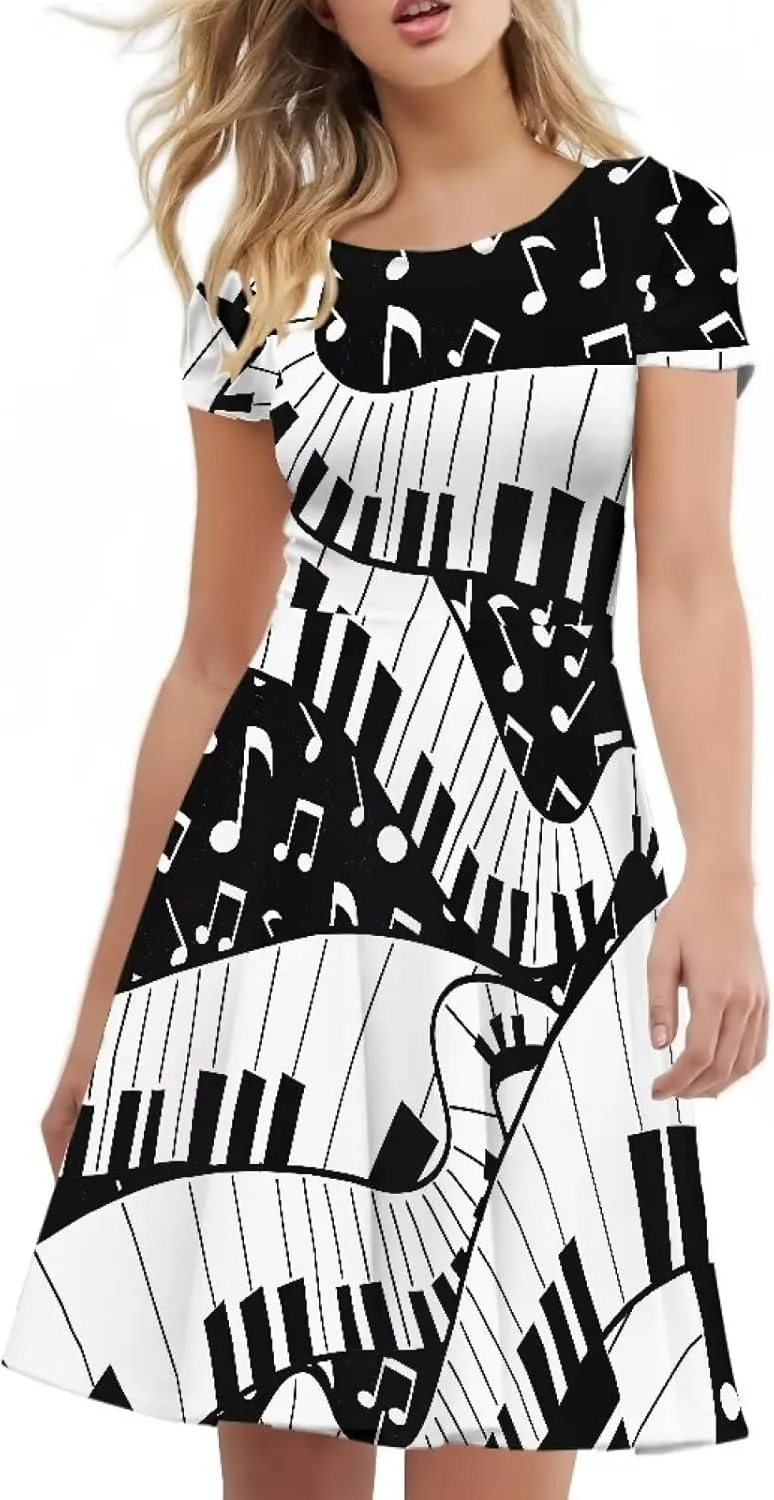 chaqlin Women Casual Summer Tunic Dress Short Sleeved Plus Size A-Line Midi Dresses