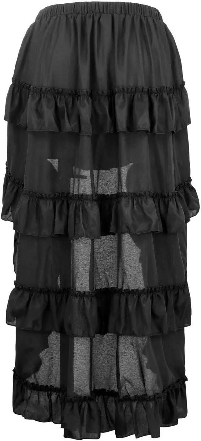 Charella Gothic Skirt for Women - Layered Ruched Hem Medieval Goth Steampunk Skirt for Halloween Masquerade Party Dress