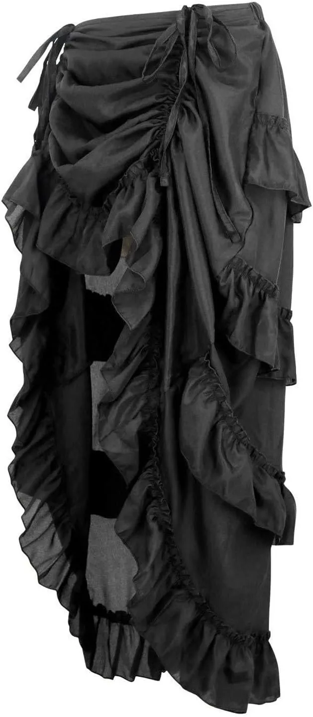 Charella Gothic Skirt for Women - Layered Ruched Hem Medieval Goth Steampunk Skirt for Halloween Masquerade Party Dress