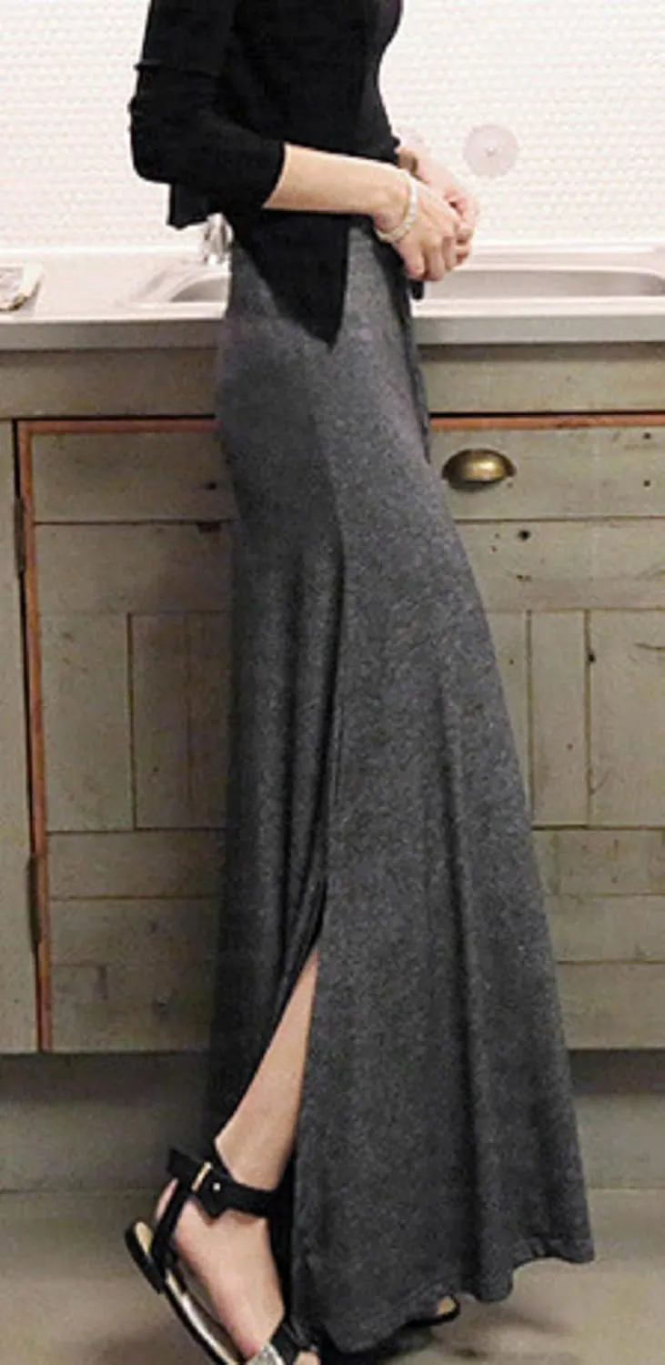 CHARTOU Women's Drawstring Waist Slim Fit Fleece-Lined Slit A-Line Maxi Long Skirt