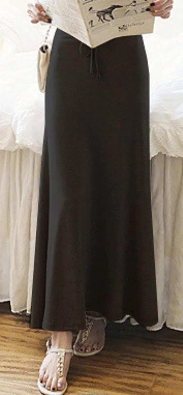 CHARTOU Women's Drawstring Waist Slim Fit Fleece-Lined Slit A-Line Maxi Long Skirt