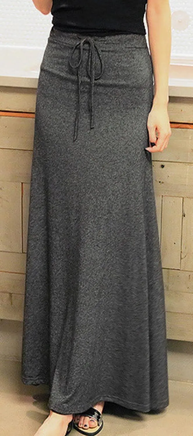 CHARTOU Women's Drawstring Waist Slim Fit Fleece-Lined Slit A-Line Maxi Long Skirt