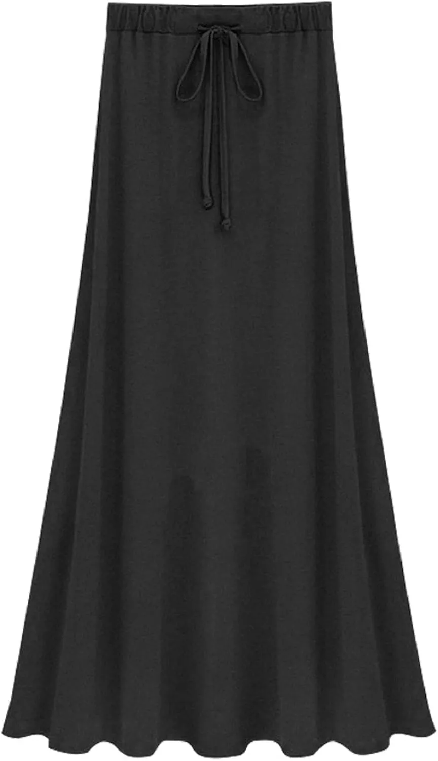 CHARTOU Women's Drawstring Waist Slim Fit Fleece-Lined Slit A-Line Maxi Long Skirt