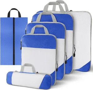 Compression Packing Cubes, 6 Set Luggage Packing Organizers, Lightweight Travel Accessories Essentials Travel Bags for Women/Men (Dark Blue)