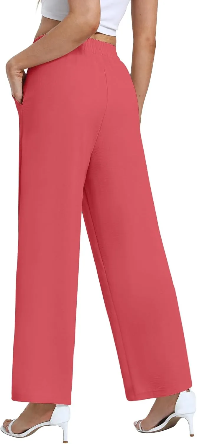 DouBCQ Women's Wide Leg Pants High Waist Flowy Tie Knot Trousers Business Casual Pants with Pockets
