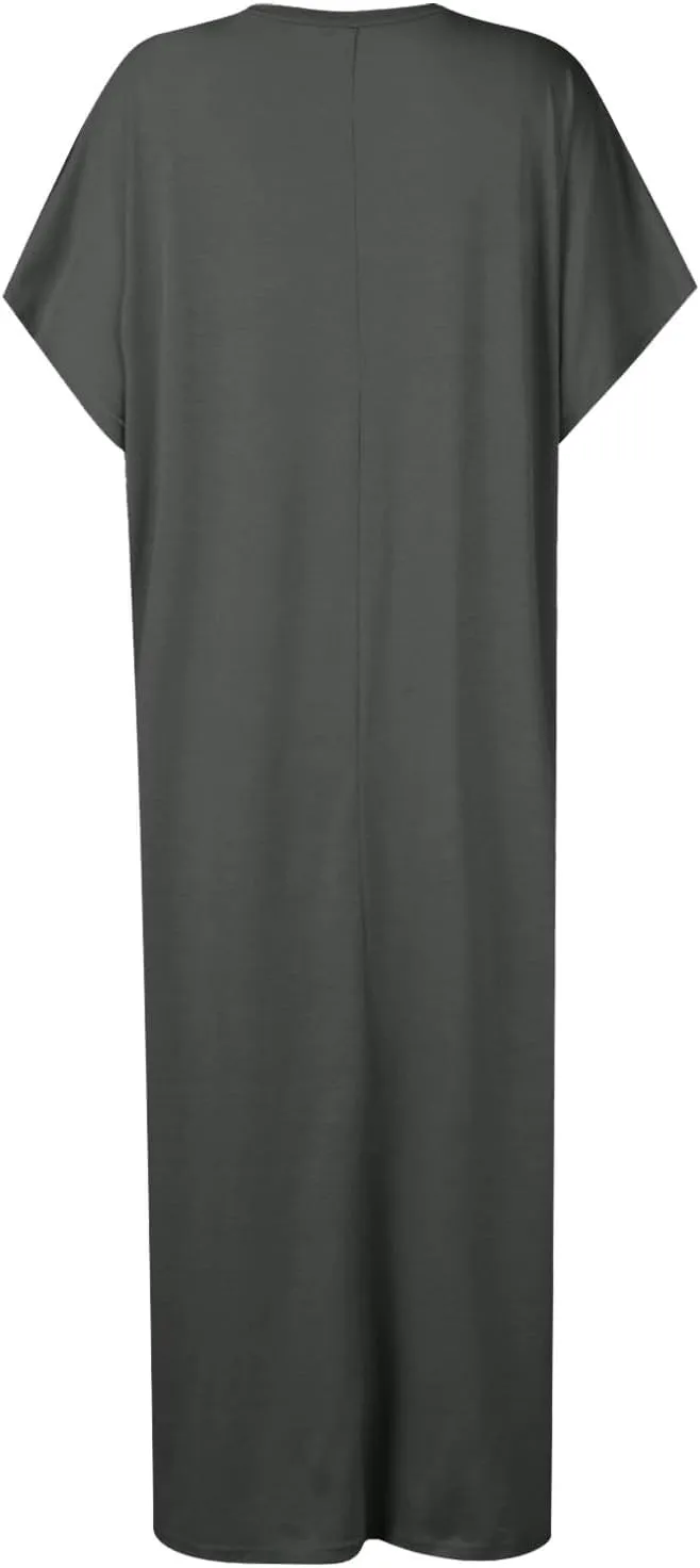 Dresses for Women 2024 Casual, Summer Solid Hawaiian Beach Cocktail Dress Crewneck Batwing Sleeve Slit Long Dresses
