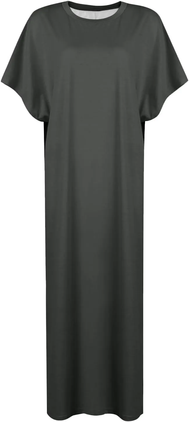 Dresses for Women 2024 Casual, Summer Solid Hawaiian Beach Cocktail Dress Crewneck Batwing Sleeve Slit Long Dresses