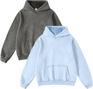 FAIABLE 2 Pack Acid Wash Hoodie Oversized Vintage Hoodie Unisex Heavyweight Hoodie Distress Hoodies for Men Women Couples