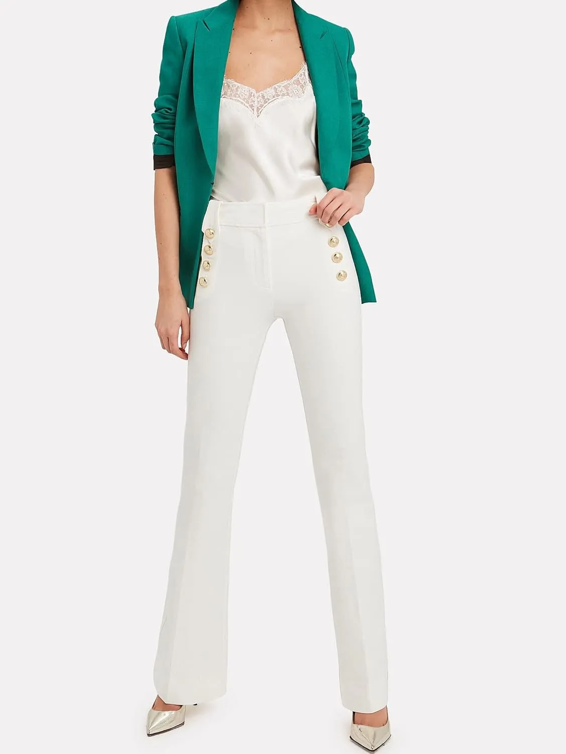 Famulily Womens Classy High Waist Double Breasted Flared Sailor Trousers Pants with Hide Zipper