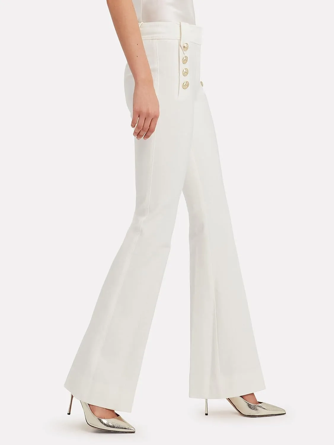 Famulily Womens Classy High Waist Double Breasted Flared Sailor Trousers Pants with Hide Zipper