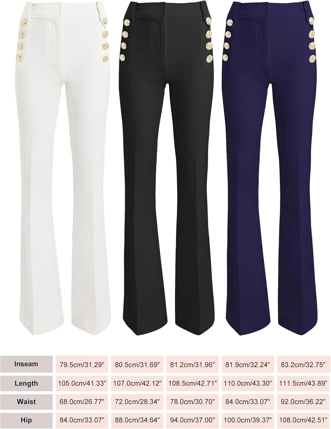 Famulily Womens Classy High Waist Double Breasted Flared Sailor Trousers Pants with Hide Zipper