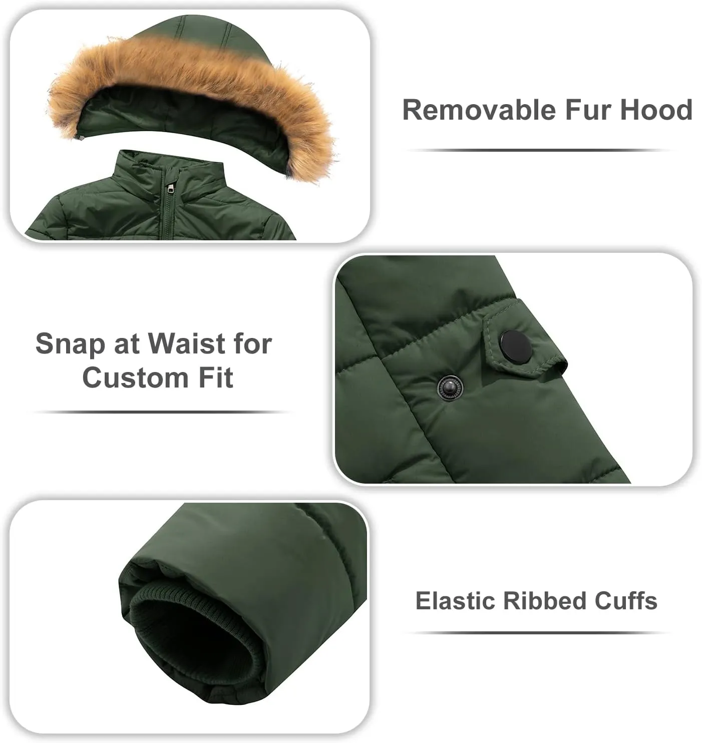 FARVALUE Womens Water Resistant Winter Coat Thicken Puffer Jacket Warm Quilted Parka Padded Windbreaker with Removable Hood