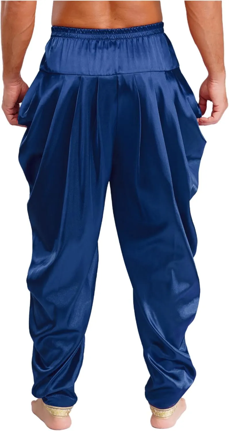 FEESHOW Men's Elastic Waist Harem Pants Dhoti Pants Baggy Palazzo Trousers Arabian Prince Costume