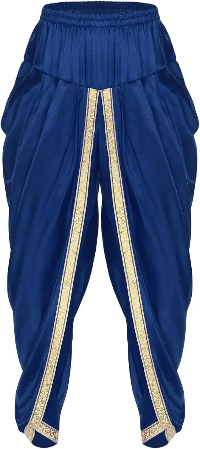FEESHOW Men's Elastic Waist Harem Pants Dhoti Pants Baggy Palazzo Trousers Arabian Prince Costume