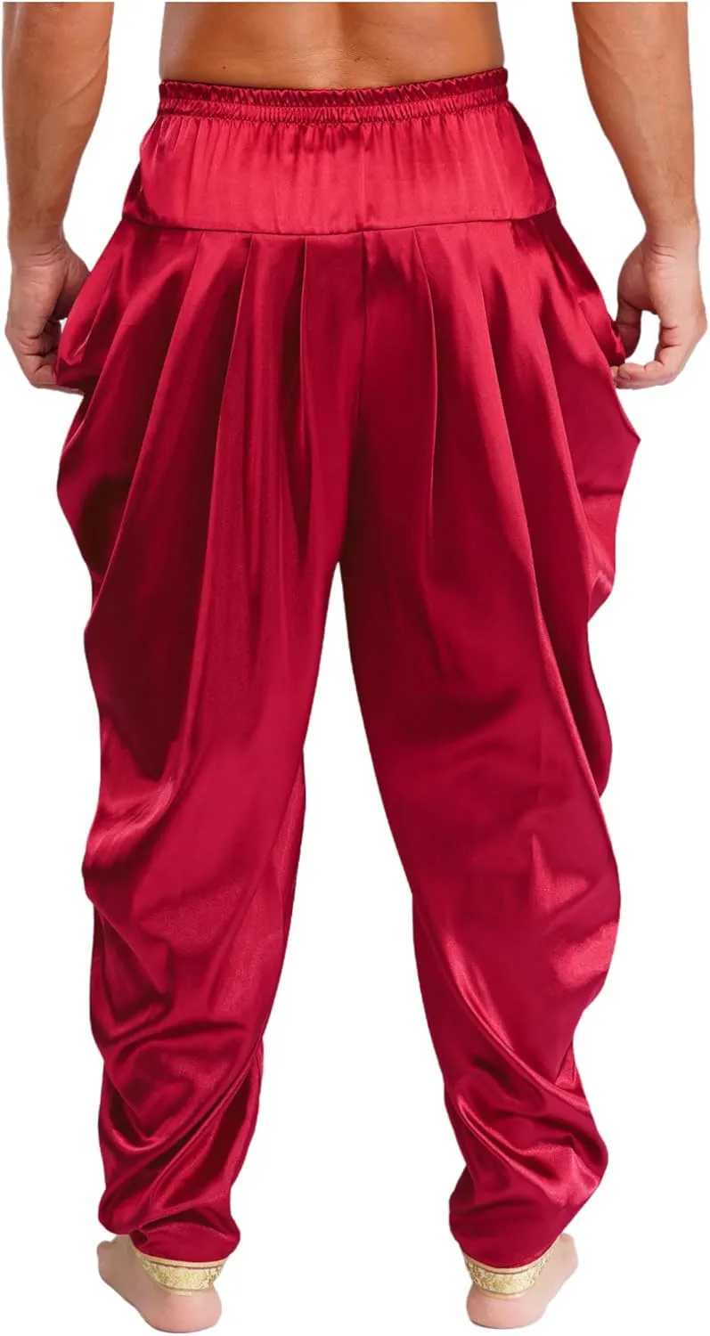 FEESHOW Men's Elastic Waist Harem Pants Dhoti Pants Baggy Palazzo Trousers Arabian Prince Costume