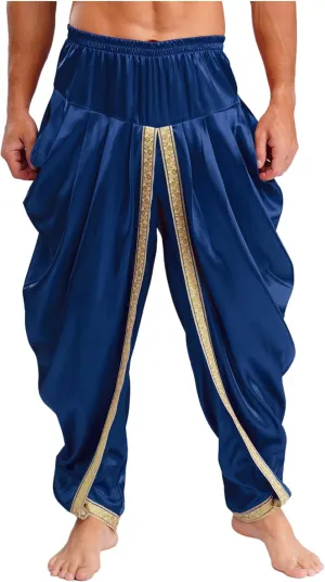 FEESHOW Men's Elastic Waist Harem Pants Dhoti Pants Baggy Palazzo Trousers Arabian Prince Costume