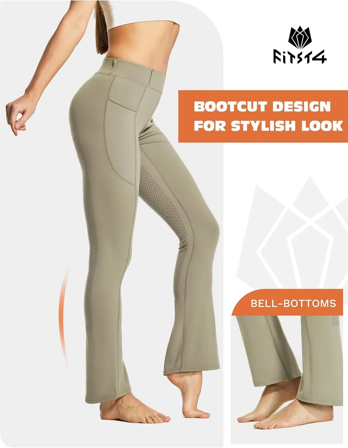 FitsT4 Sports Women's Full Seat Horse Riding Pants Bootcut Riding Tights with Pockets Equestrian Breeches for Women