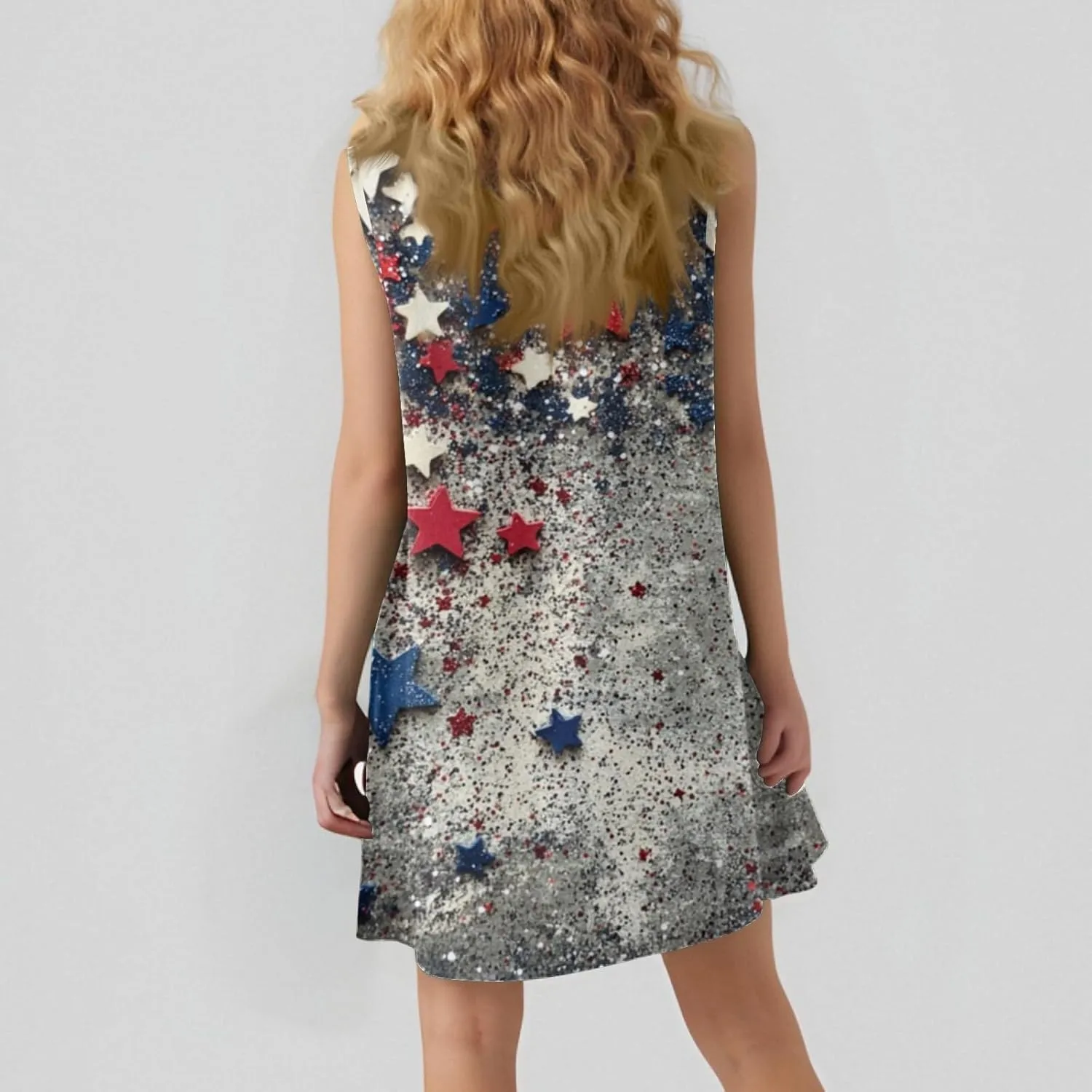 Fourth of July Dresses for Women Summer Red White and Blue Patriotic Dress Knee Length Aline Sleeveless Tank Dress
