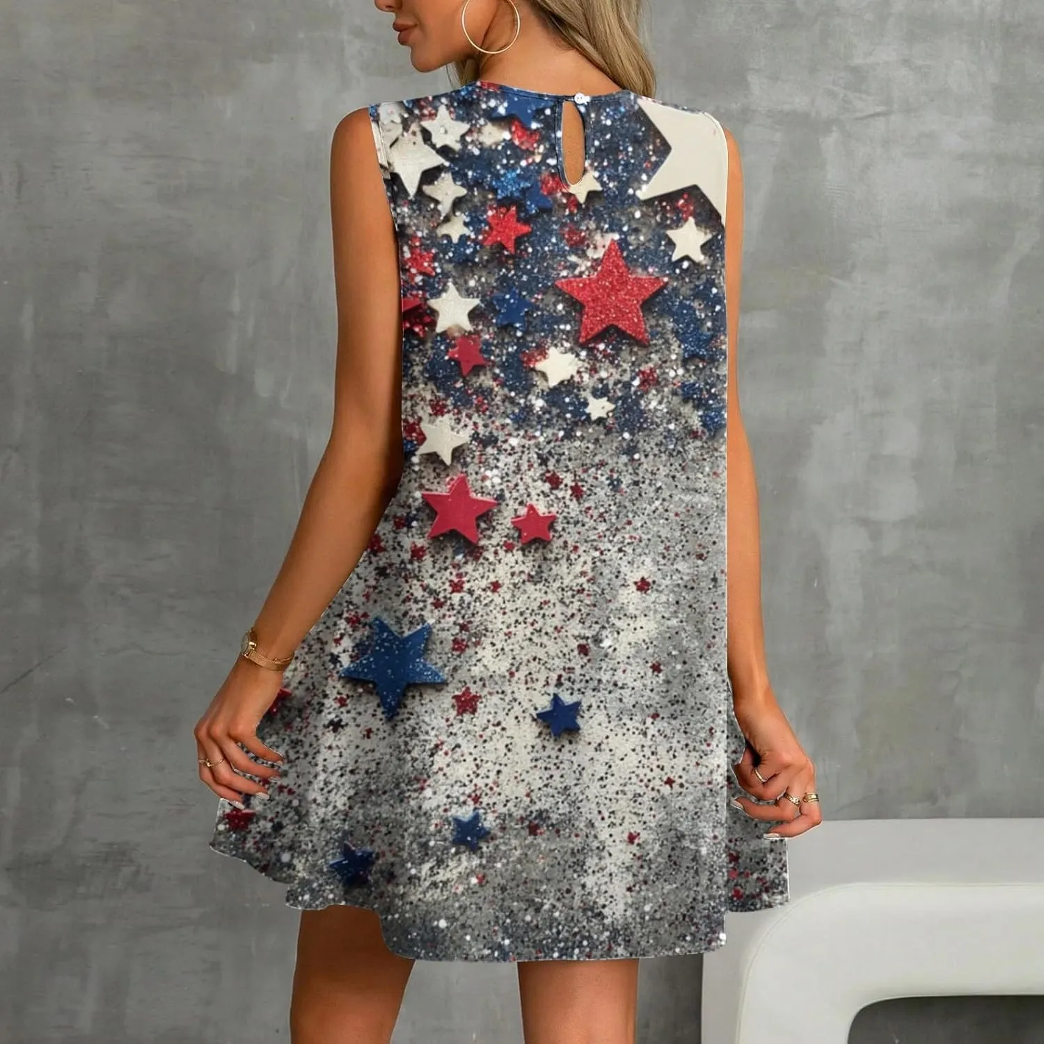 Fourth of July Dresses for Women Summer Red White and Blue Patriotic Dress Knee Length Aline Sleeveless Tank Dress