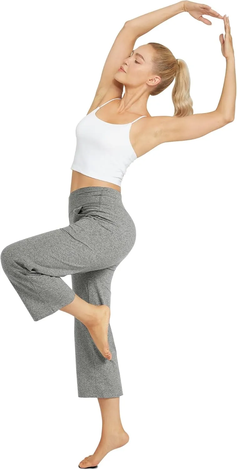 G4Free Capri Pants for Women Wide Leg Yoga Dress Capris with Pockets Cross Loose Casual Work Crop Pants
