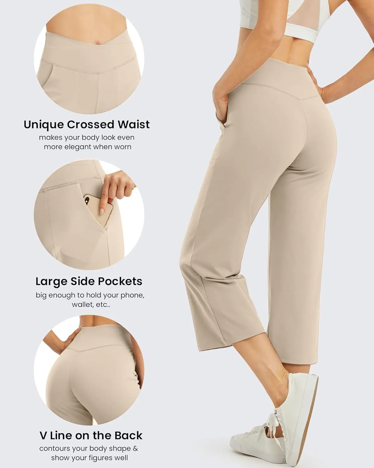 G4Free Capri Pants for Women Wide Leg Yoga Dress Capris with Pockets Cross Loose Casual Work Crop Pants