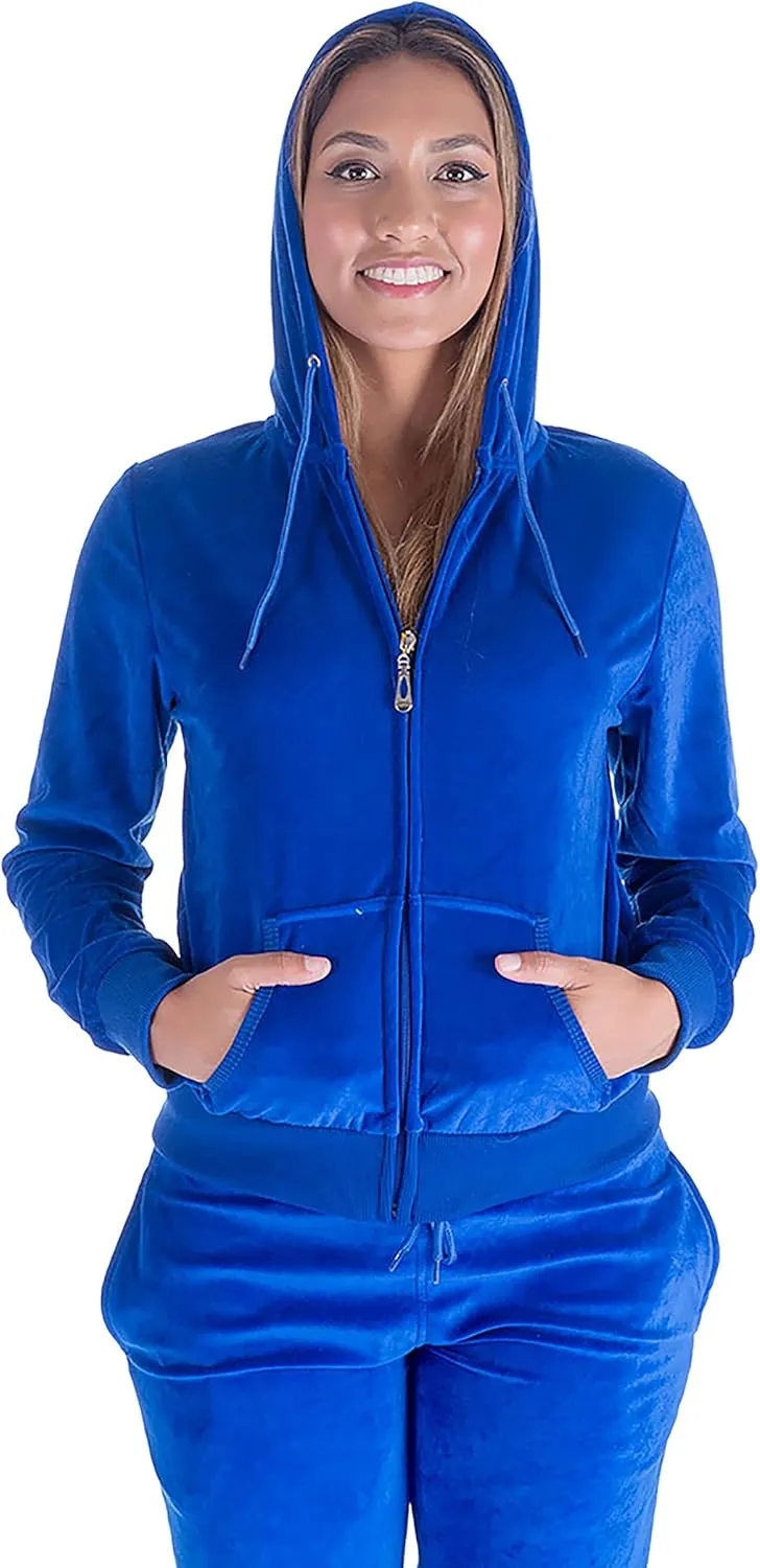 Gary Com Velour Tracksuit Set Womens Soft Velvet Long Sleeve Sweatsuits Zip Hooded Sweatshirts & Pants with Pocket