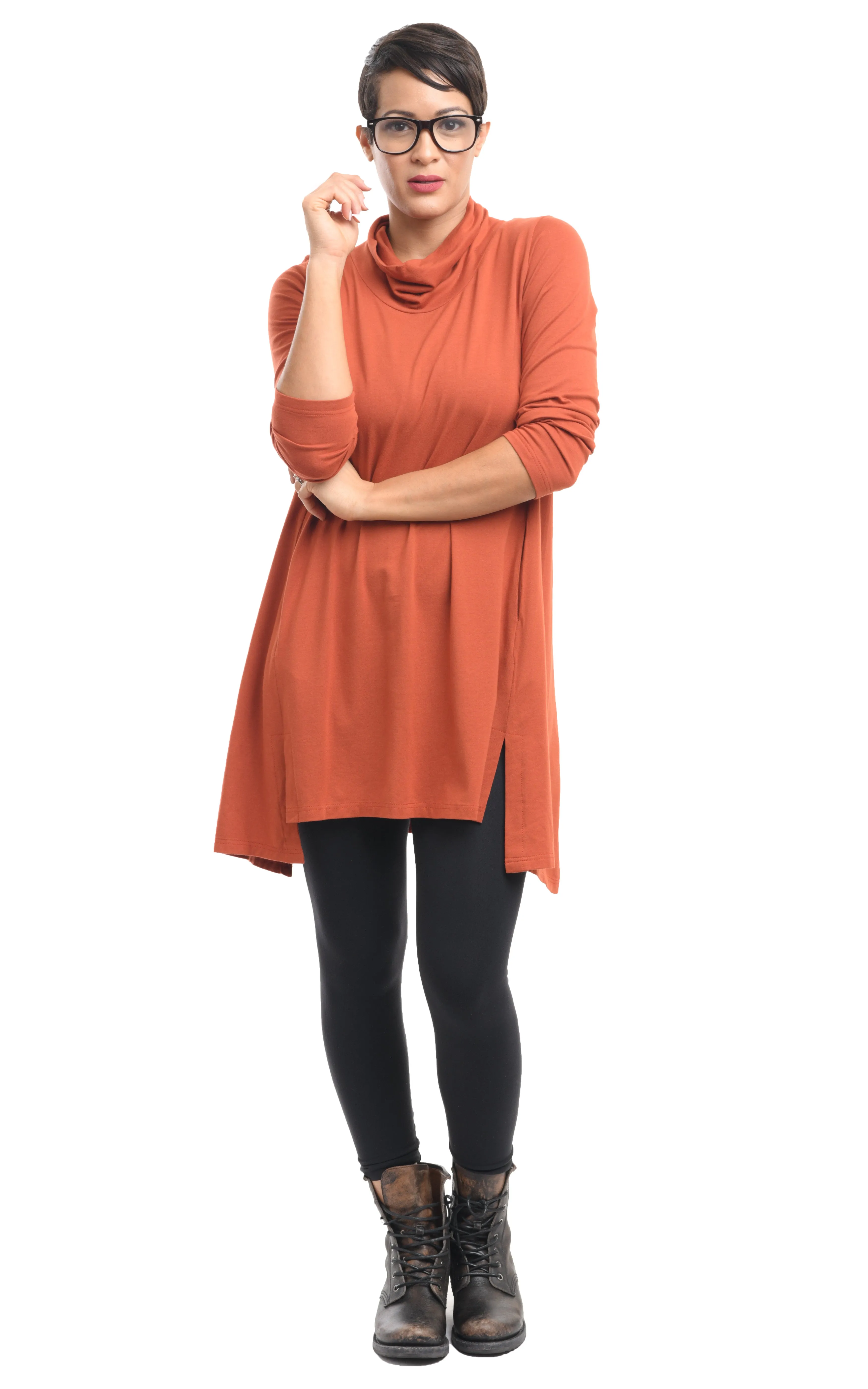 Gemma Womens Turtleneck Tunic in Pumpkin