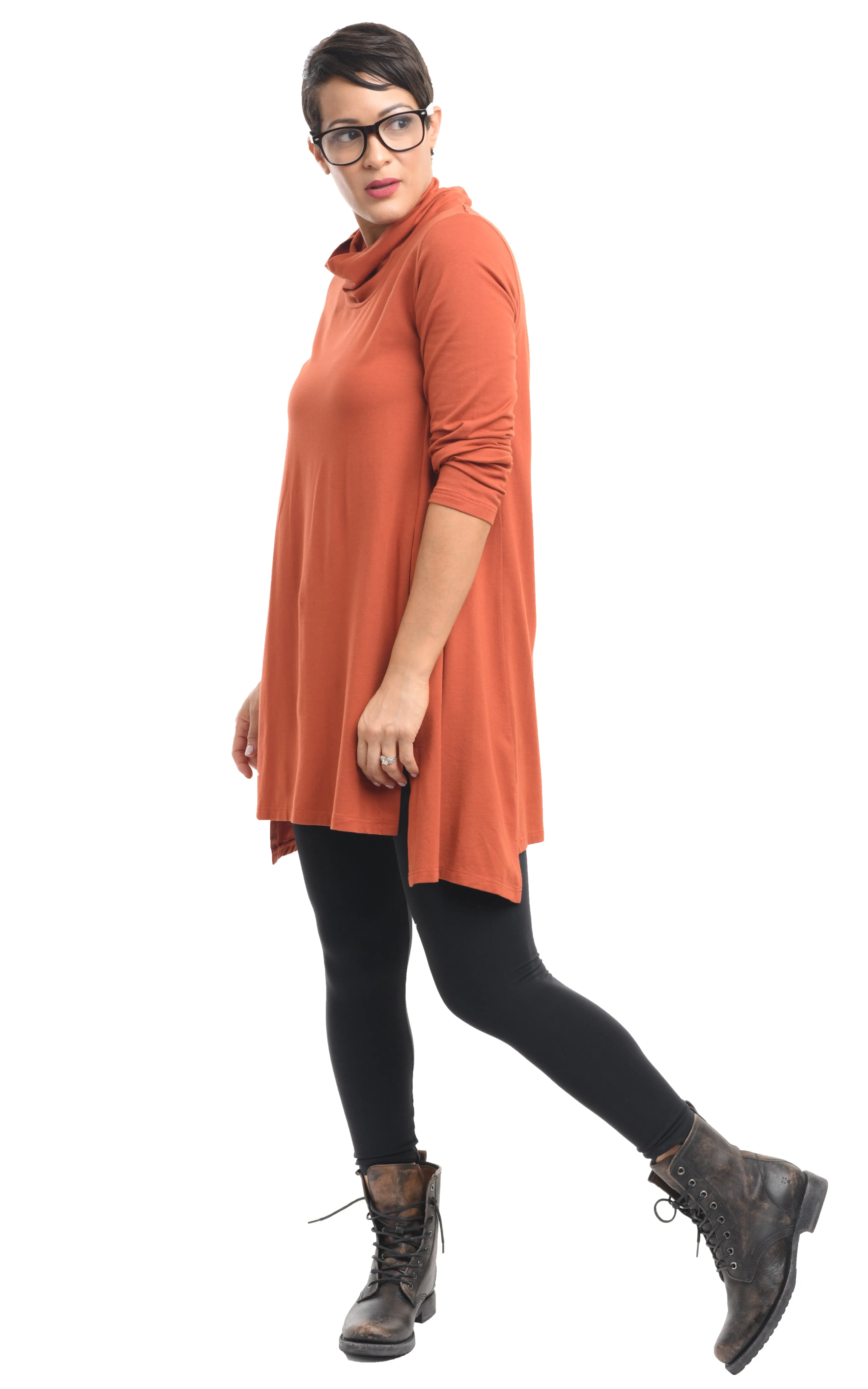 Gemma Womens Turtleneck Tunic in Pumpkin