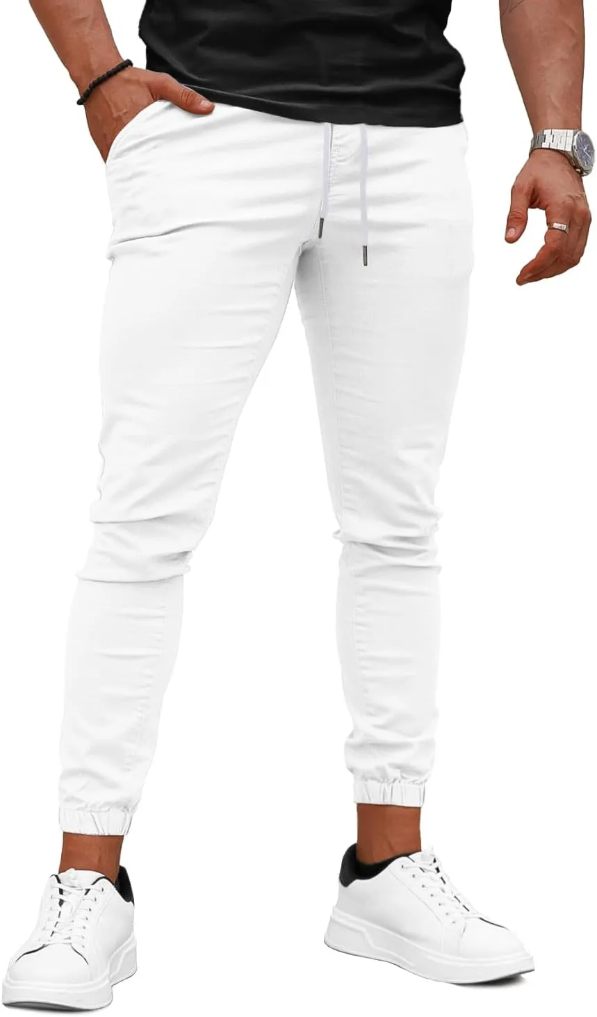 GINGTTO Mens Slim Fit Joggers Short Length Fitted Stretch Pants Elastic Waist Drawstring Tapered Leg