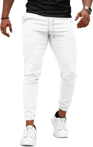 GINGTTO Mens Slim Fit Joggers Short Length Fitted Stretch Pants Elastic Waist Drawstring Tapered Leg