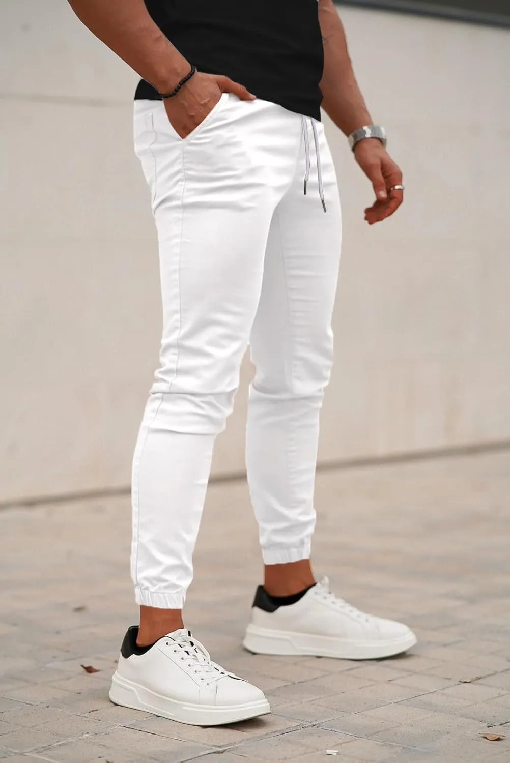 GINGTTO Mens Slim Fit Joggers Short Length Fitted Stretch Pants Elastic Waist Drawstring Tapered Leg
