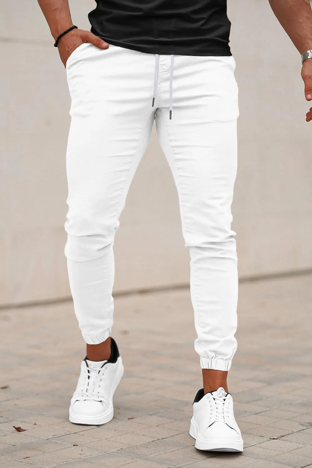 GINGTTO Mens Slim Fit Joggers Short Length Fitted Stretch Pants Elastic Waist Drawstring Tapered Leg