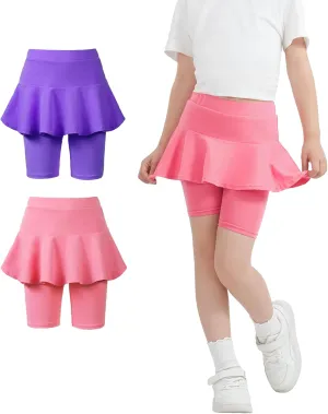 Girls Leggings with Skirt Uniform Skirts for Girls Knee-Length Ruffle Skirt Pants for Kid 4-11 Years