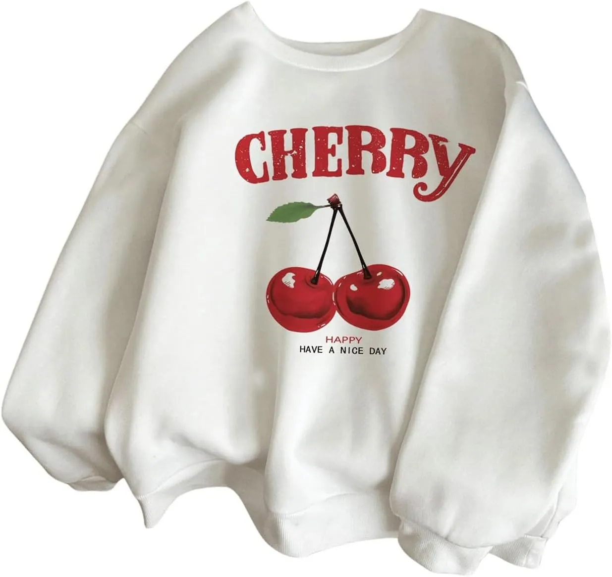 GORGLITTER Women's Cherry Sweatshirt Crewneck Long Sleeve Cute Oversized Pullover Top