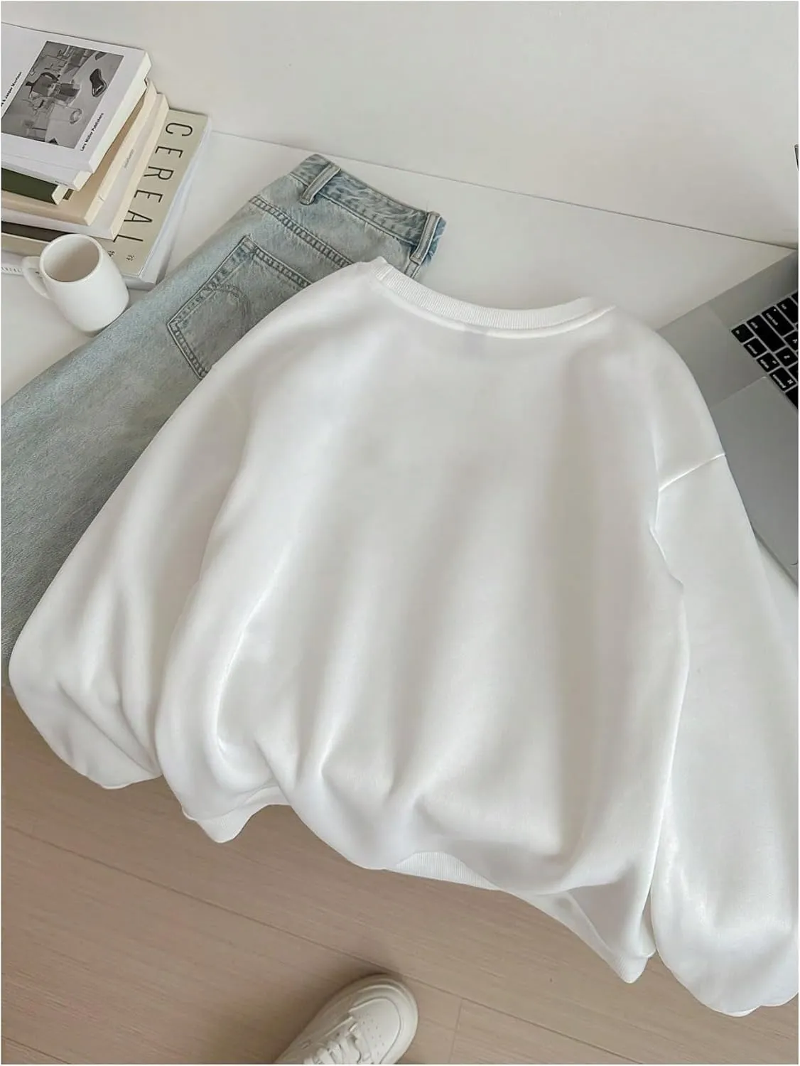 GORGLITTER Women's Cherry Sweatshirt Crewneck Long Sleeve Cute Oversized Pullover Top