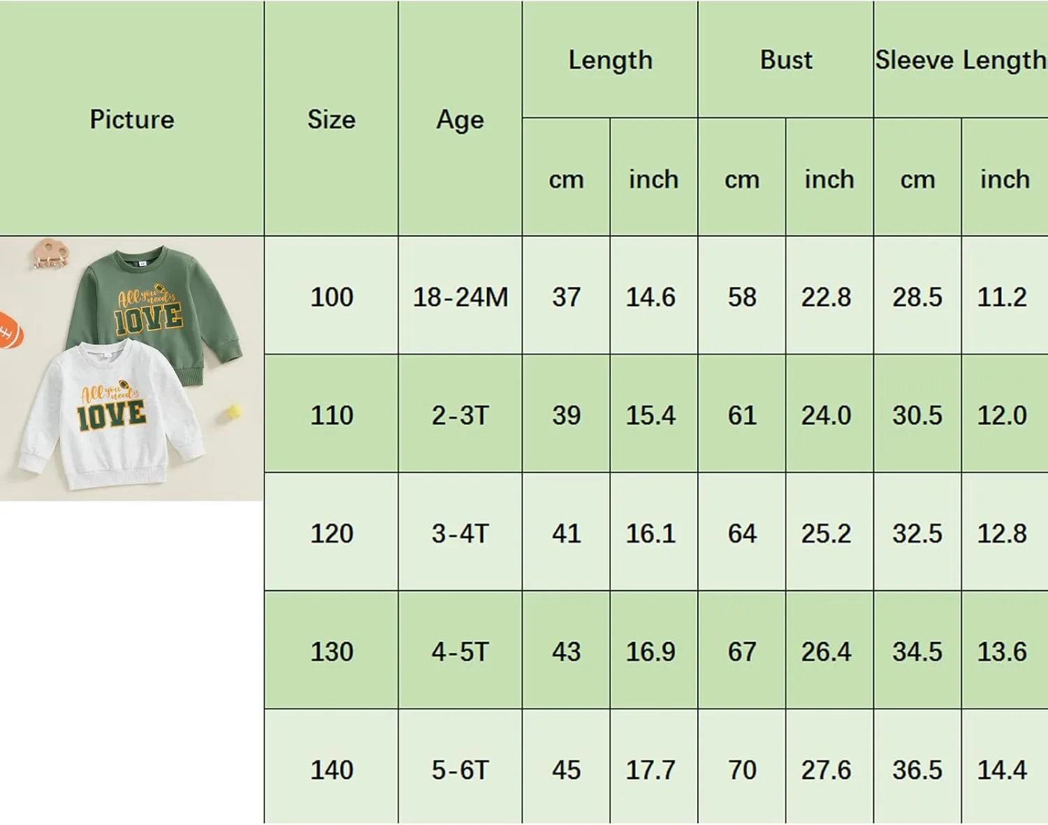Gueuusu Unisex Baby Boy Girl Football Outfit All You Need is Love Sweatshirt Oversized Crewneck Funny Letters Pullover Hoodie